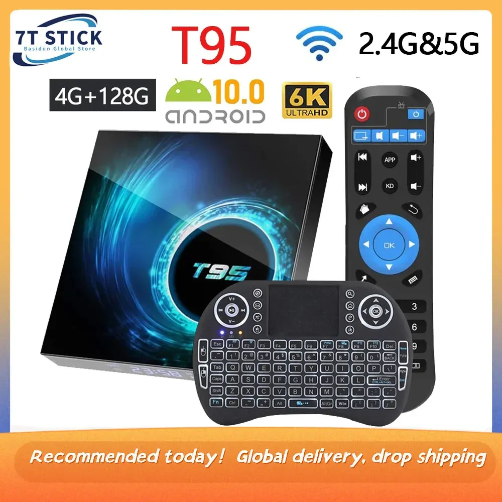 Box 2022 Senaste T95 Smart TV Box Android 10 6K 2.4G 5G WiFi 128G 3D Voice16G 32GB 64GB 4K Quad Core Settop Box Media Player