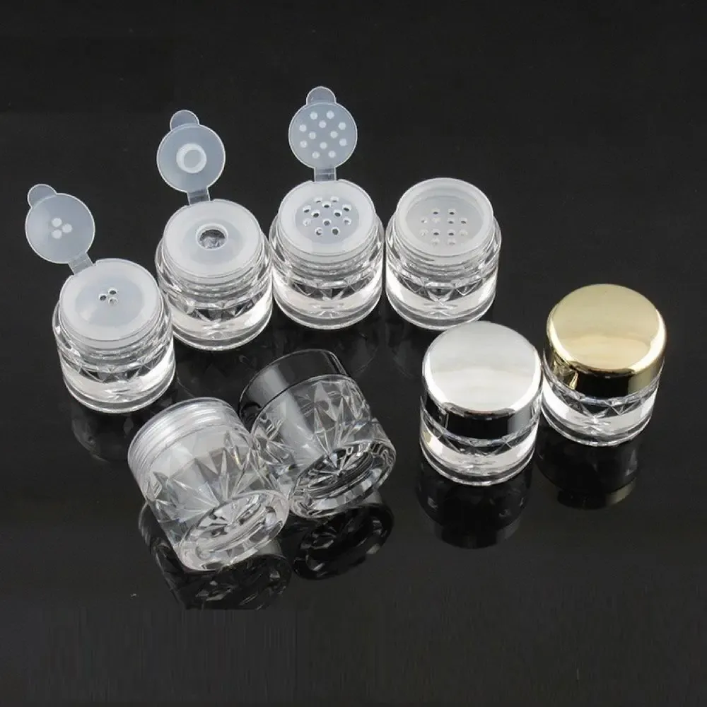 Flessen 3g losse poederpotten met ruimmaas lege doe -het -zelf glitter container pakking met zwarte dop diamantvorm gratis verzending