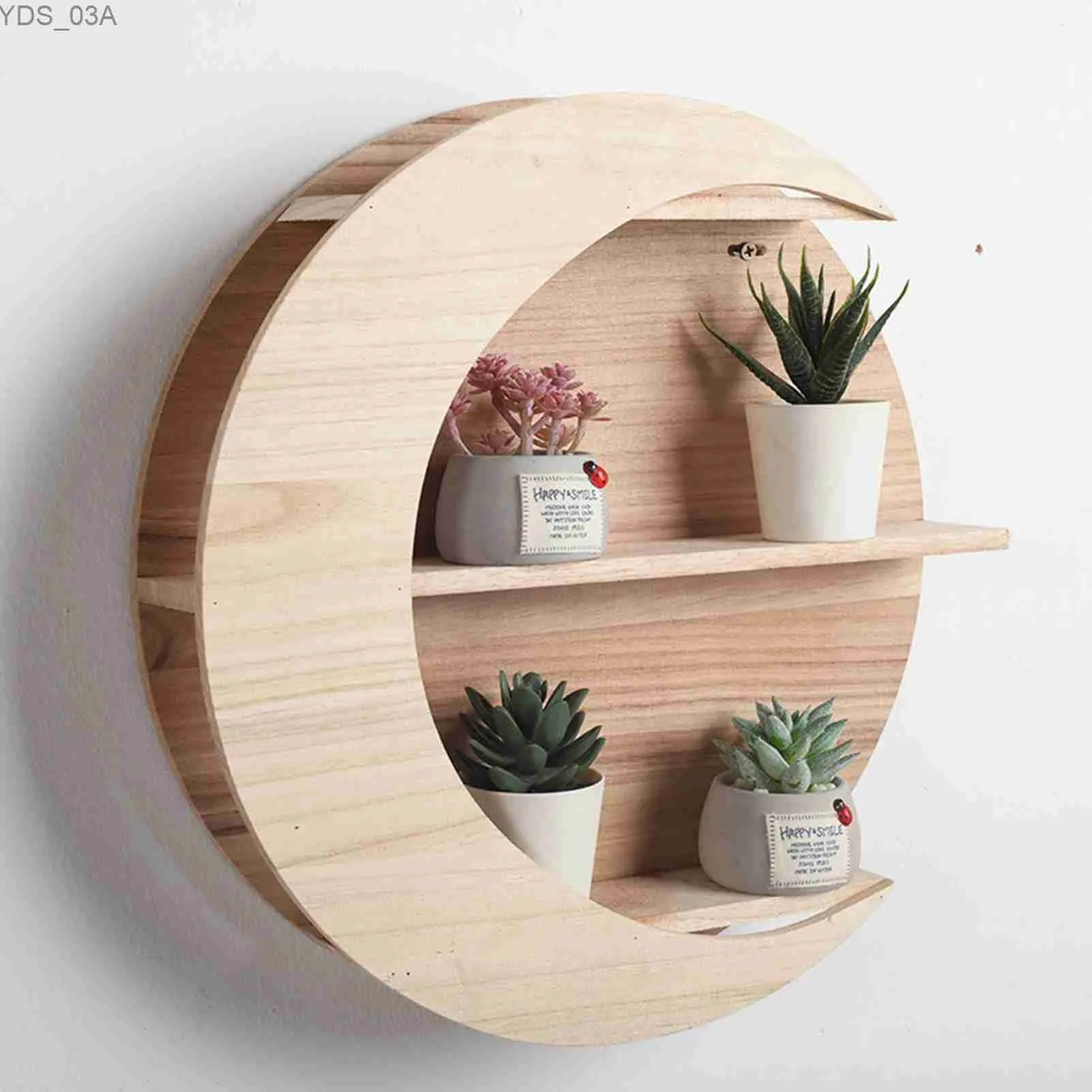 Other Home Decor 1 storage rack rural wooden moon shaped living room kitchen bathroom floor wall mounted home decoration accessory yq240408