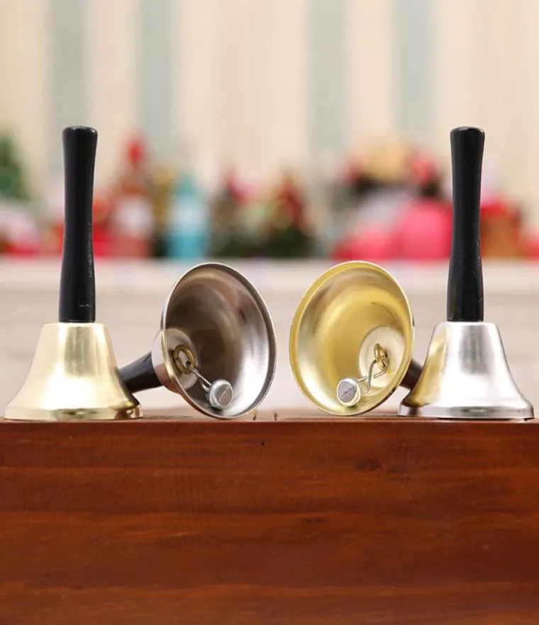 Gold Silver Christmas Hand Bell Xmas Ferramenta Vestido como Papai Noel Christmas Bell Rattle Ano Novo Decorações de Natal W0049282179