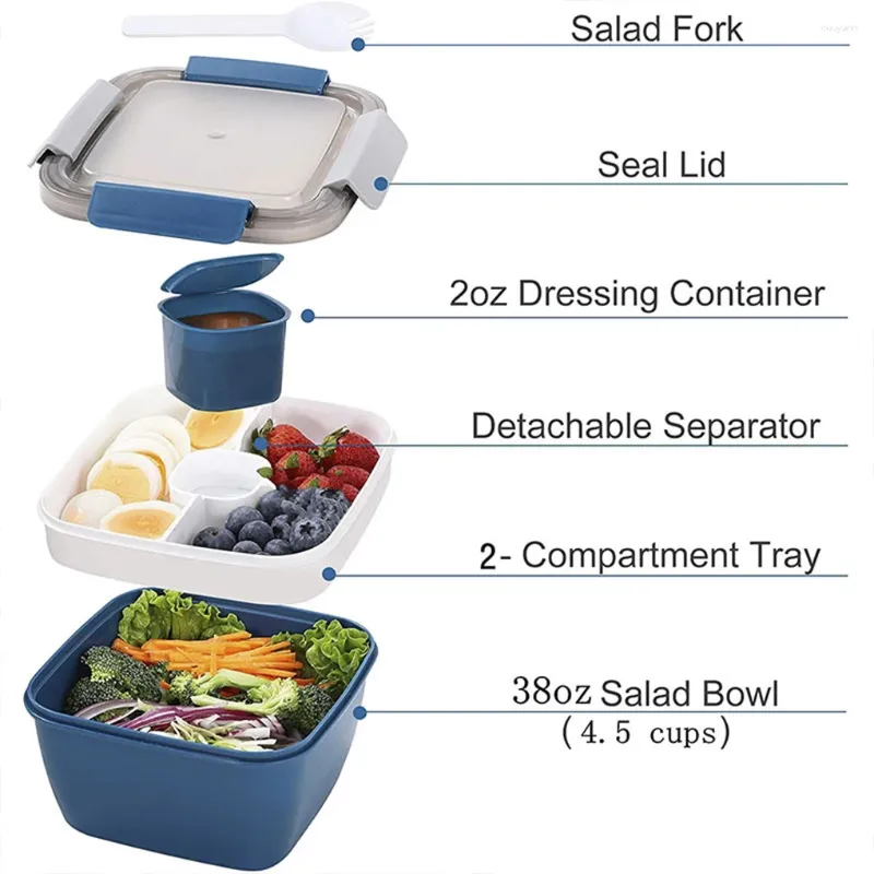 Compartimentos para salada de utensílios de jantar Microondas Bento Box de mesa conjunto de tableware