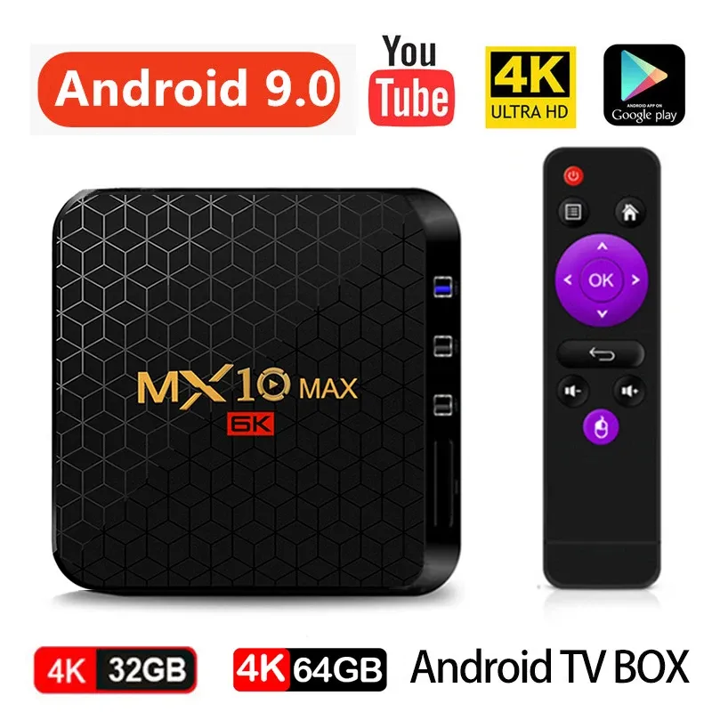 Box KimTin MX10 Ram 4GB Rom 32GB RK3318 Quad Core 64Bit Android 9.0 Set Top Box 4K 3D USB 3.0 H.265 HDR VP9 2.4G Wifi TV BOX
