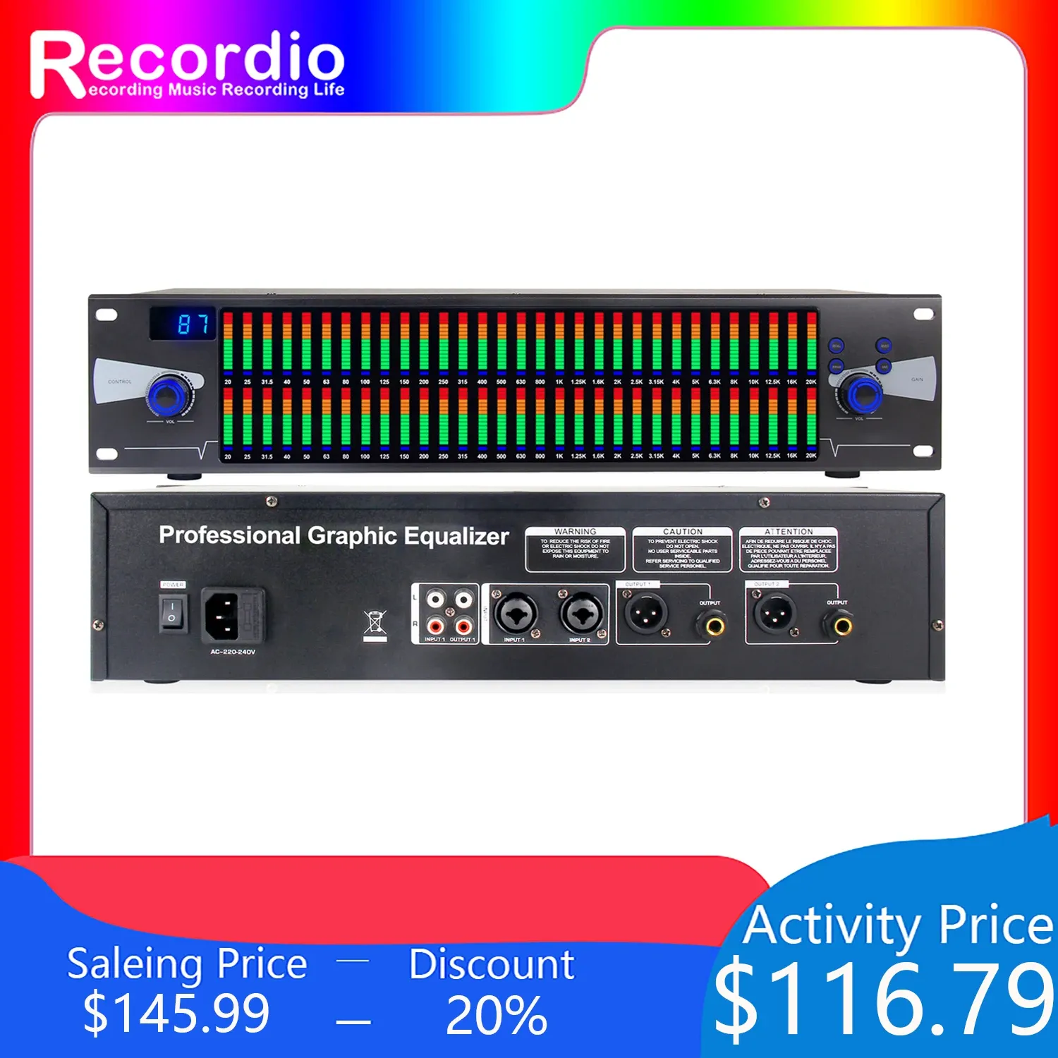 Utrustning GAXEQ888 DualChannel Professional Digital Crossover 31Band System Sound Equalizer Audio Graphic Equalizer för scenkonsert