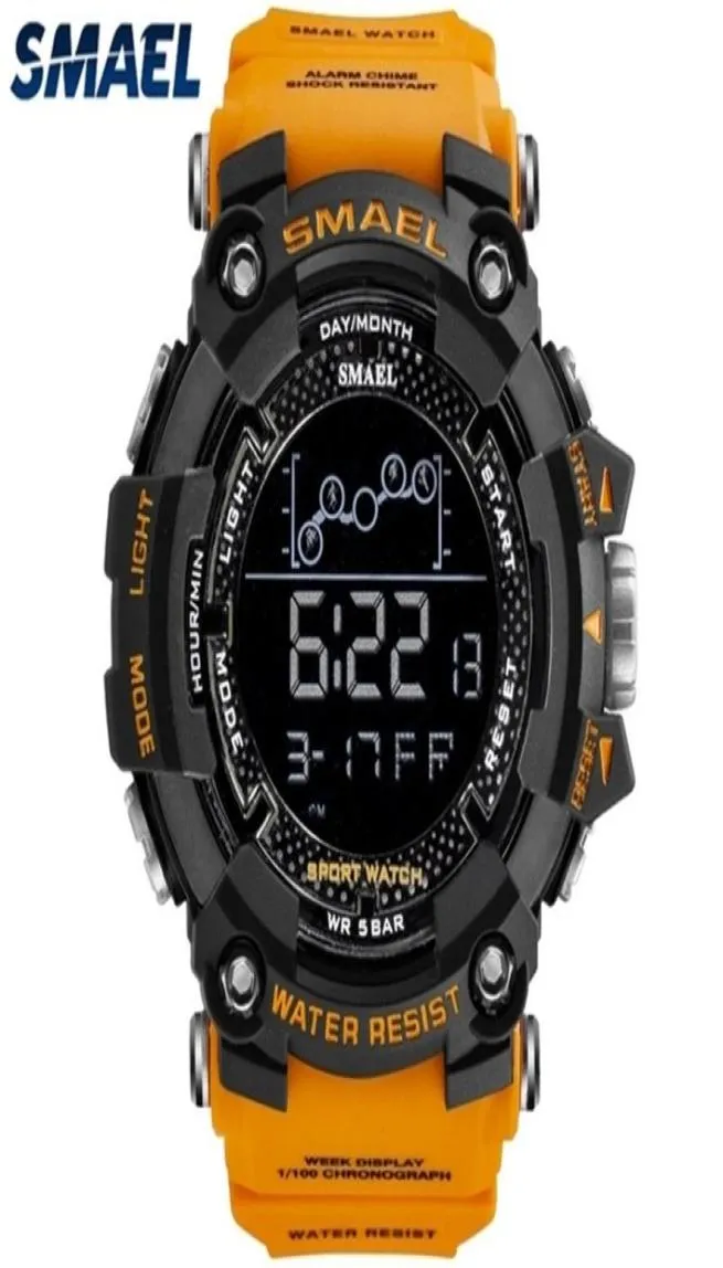 Smael Fashion Men Orange Multifunction Waterproof Big Dial LED Digital Watch Casual Sport S Watches Relogio Masculino 2201241729365