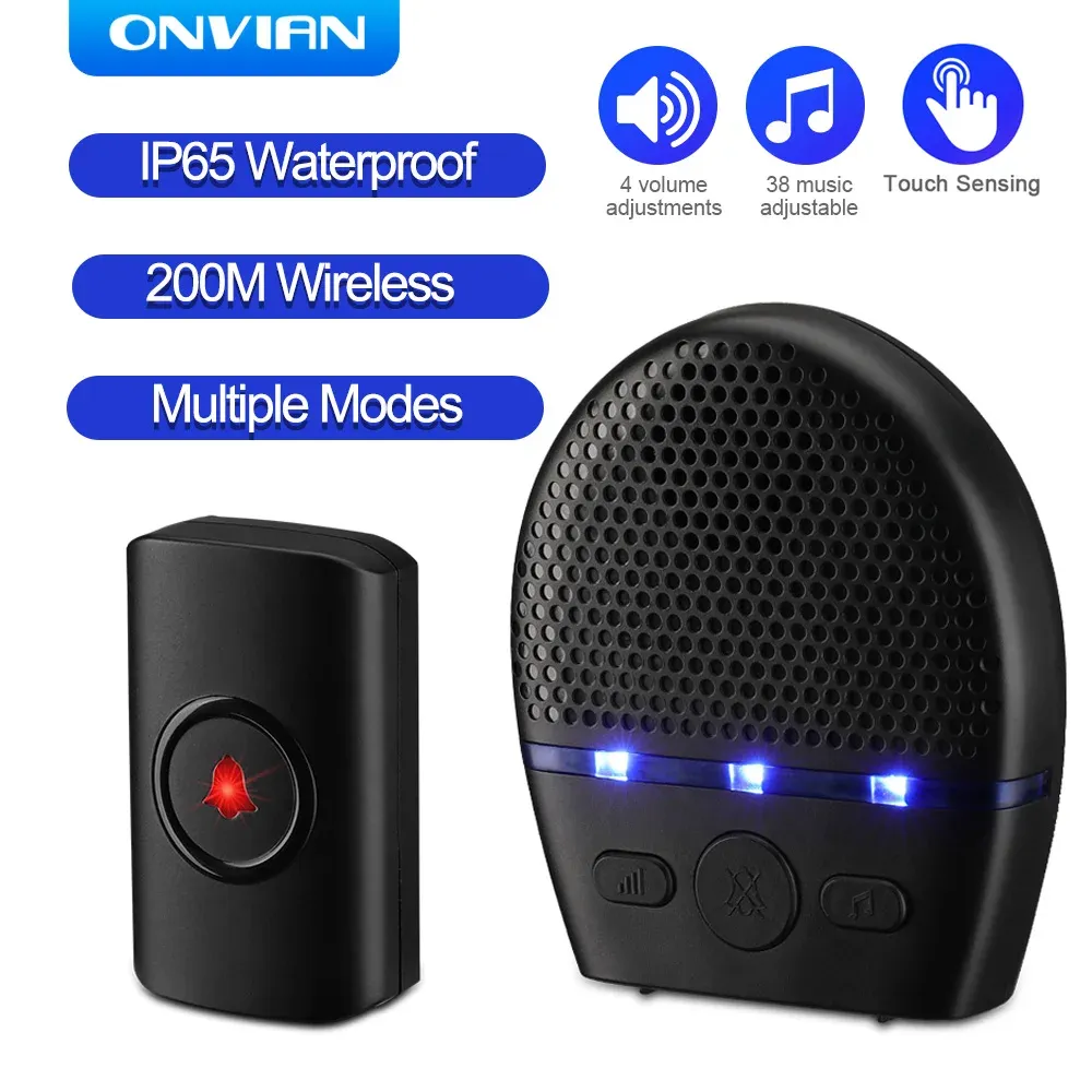 Doorbell Onvian Wireless Doorbell IP65 Vattentät casa Inteligente 200m Remote Distance Smart Home Flera lägen Säkerhetsskydd