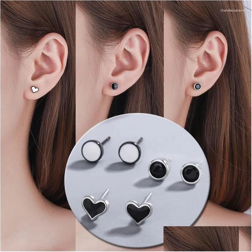 Stud Earrings Lovely Tiny Heart Round Shaped Epoxy Resin Zircon Fashion Sier Plated Ear Accessories Jewelry For Women Girls Drop Deliv Otpjz