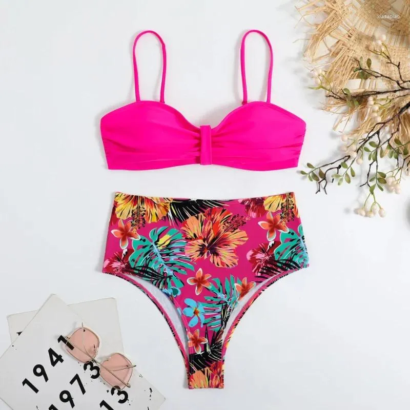 Kvinnors badkläder 2024 Bikinis Lemon Print Swimsuit Hög midja Bikini Set Flower Sexig Beach Women Bathing Suit