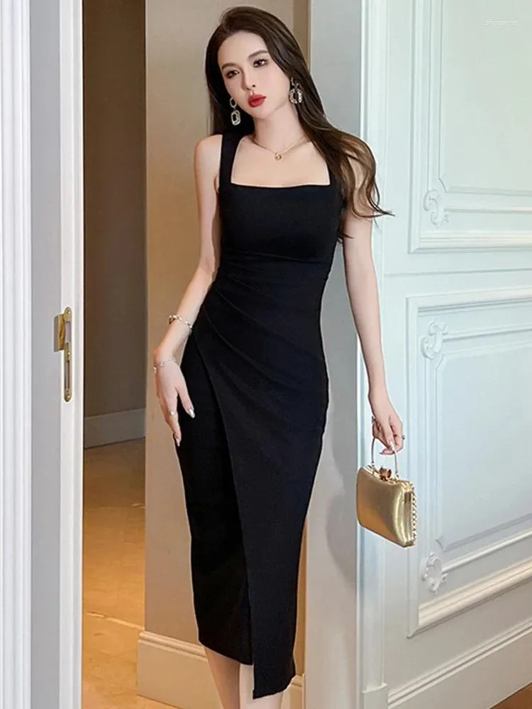 Lässige Kleider Sommer lang Abend Kleid Frauen elegant schick schwarz ärmellose bodycon scheklit midi party club prom Robe Femme Femme Mujer