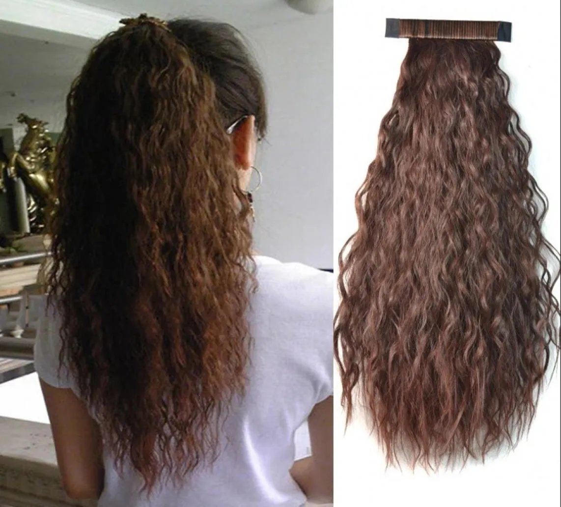 Sara Pat Circle Kinky Curly Ponytails 55CM22quot Clip w kucyku włosy przedłużenie Blackbrown Curly Horsetail Kucyk Synthe5054923