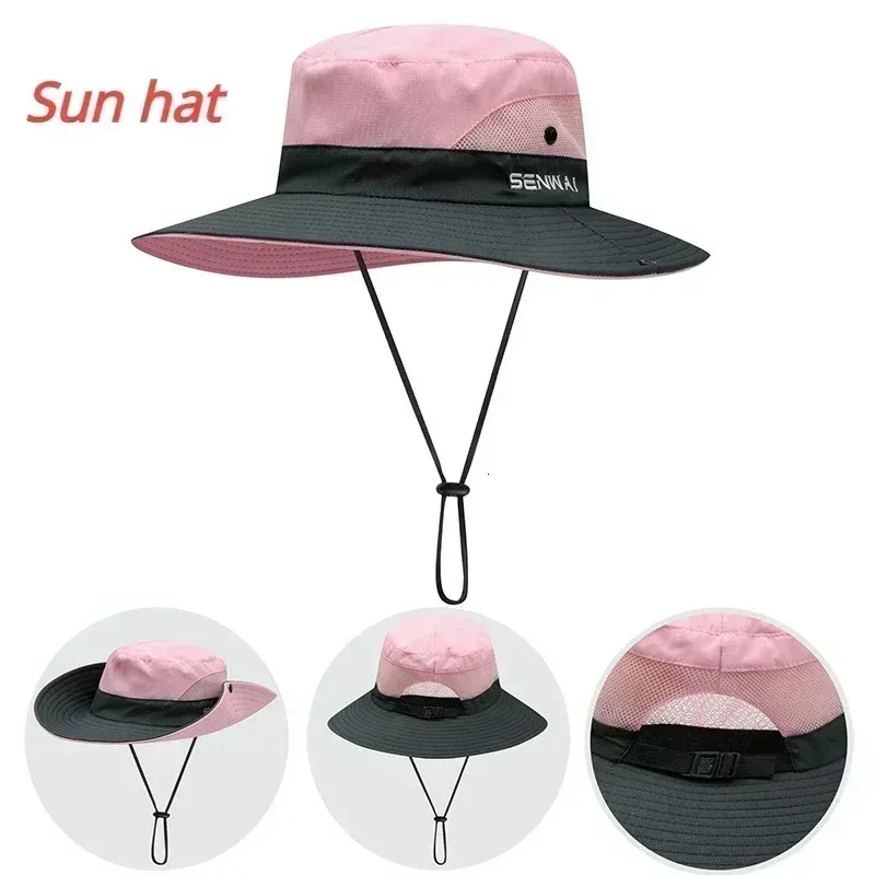 Womens UV Protection Wide Brim Sun Hats Cooling Mesh tail Hole Cap Foldable Travel Outdoor Fishing Hat 240403