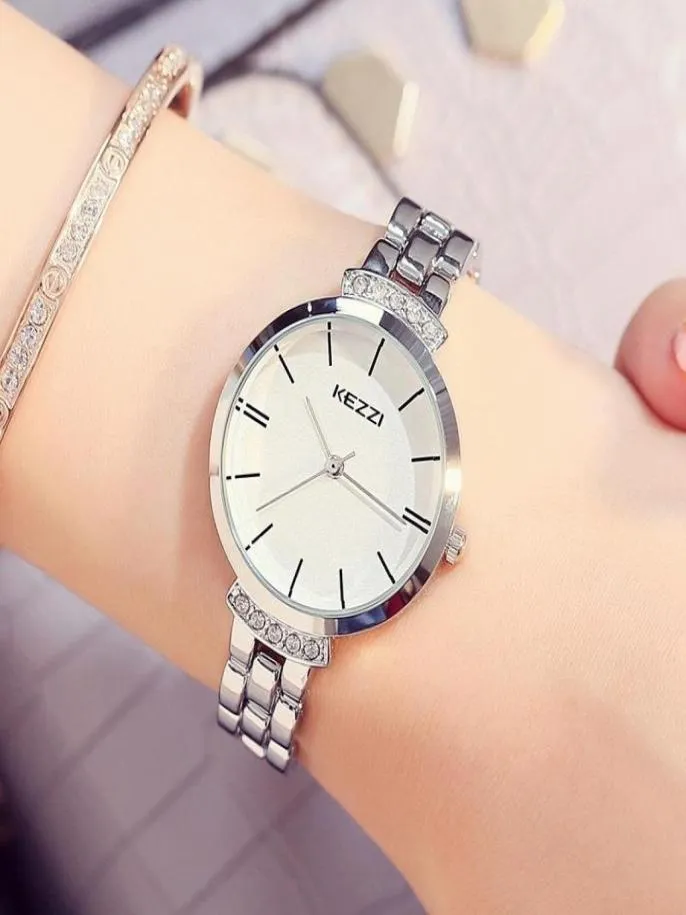 Kezzi Edelstahl Frauen Uhren einfache wasserdichte Quarz -Armbanduhr Damen Kleid Uhr Horloge9623469