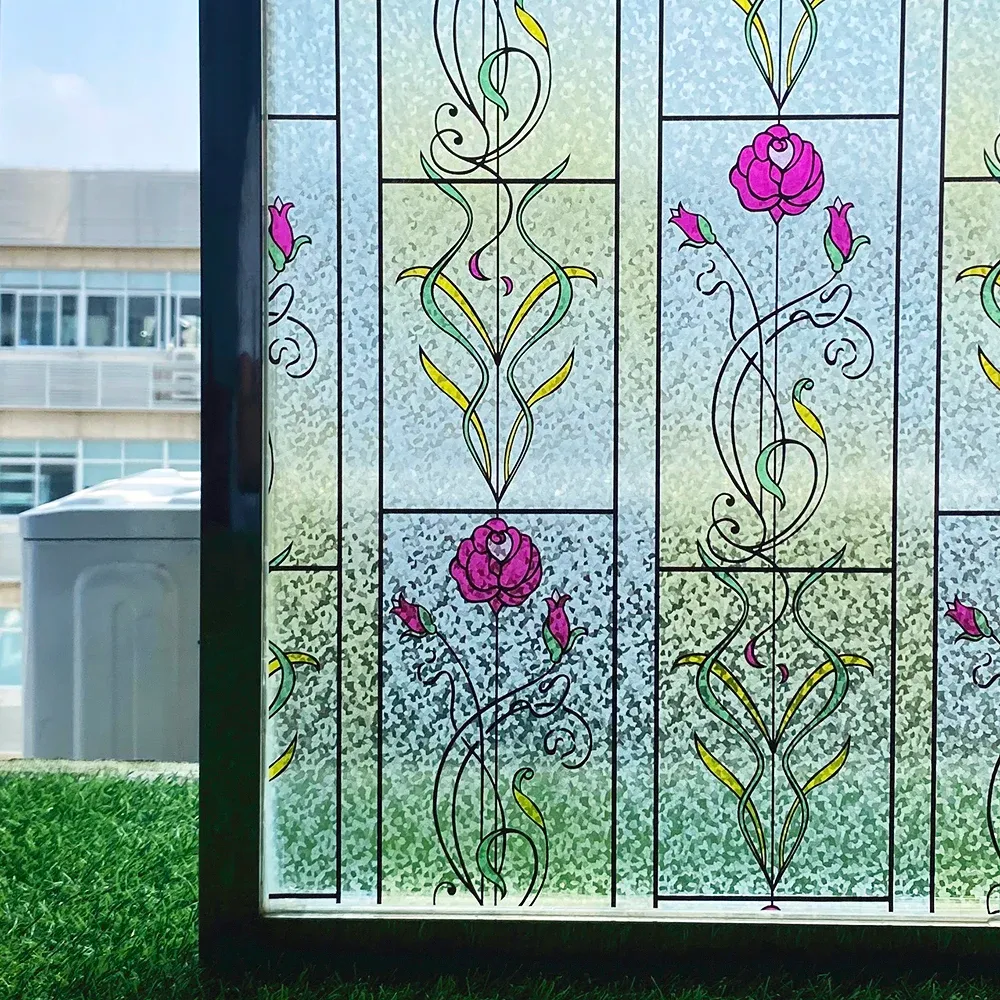Sculptures Multi Size Privacy Window Film Static Cling Stained Window Glass Tint Antiuv Solar Vinyl Film Heat Control Glass Covers Rose