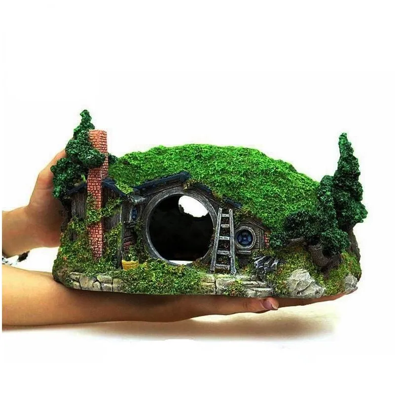 Aquaria decoraties ruiqi aquarium creatieve landca hars hobbit house ontwijken vissen tank decoratie drop levering home tuin pet s dhcrx