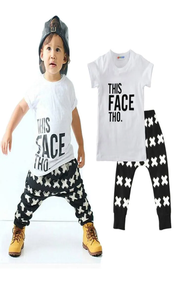 Pojkar Casual Clothing Set Baby Letters Cross Pattern Fashion Suits Spädbarn Outfits Kids Tops Byxor 15T K52493732748