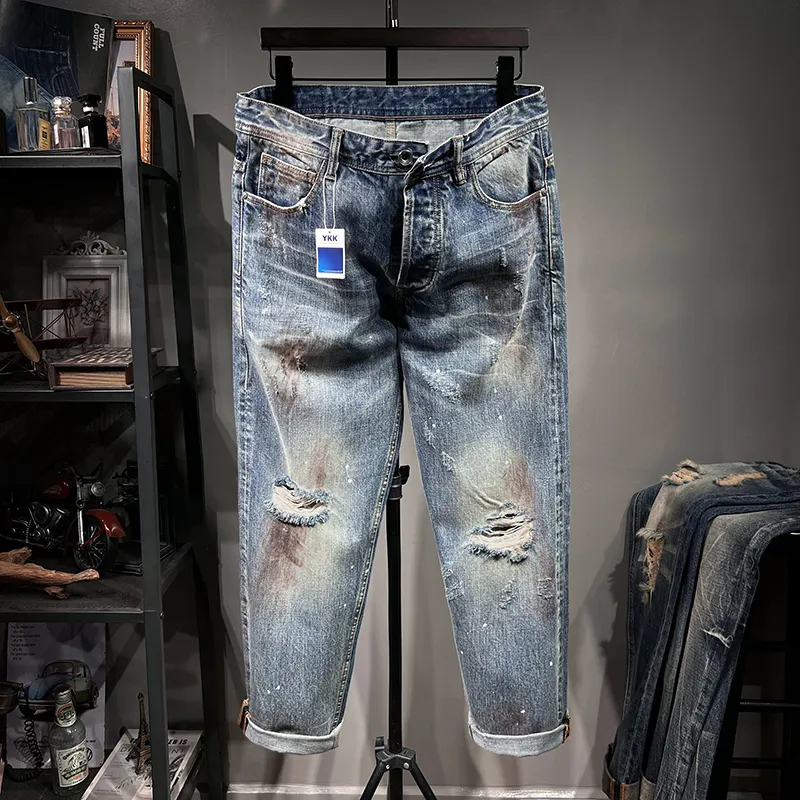 Plus Size Men's Ripped Jeans Simple Casual Plus Fat Plus Loose Fat Pants Size 28-48