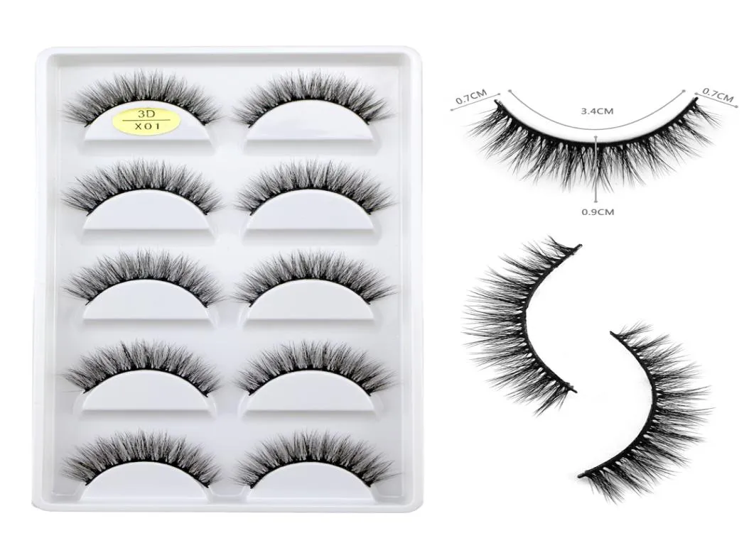 Hela 5 par Mink Eyelashes 100 st 3D False Lashes Winged Thick Makeupeyelash Dramatic Lashes Natural Volume Soft Fake Eye L4103044