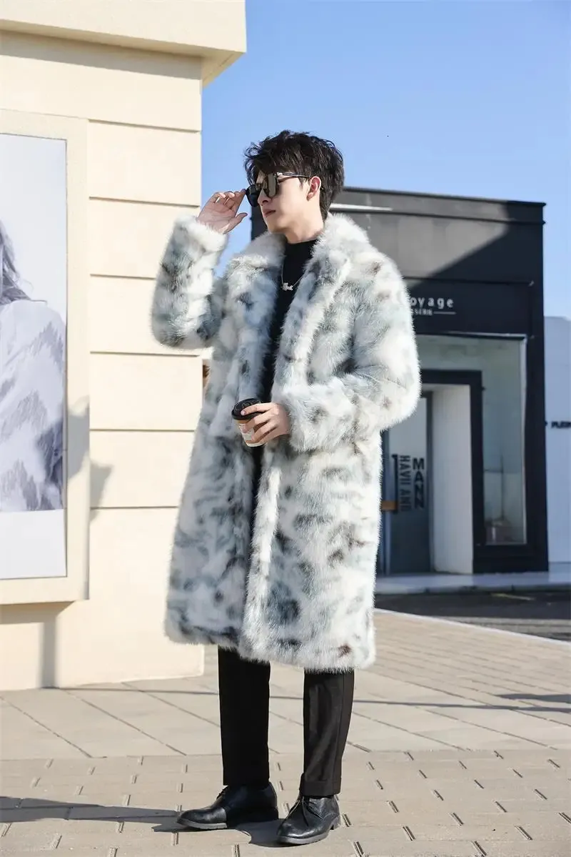 Winter Mens Fashionable Long Knee Fur Mens Fur Coat With Fox