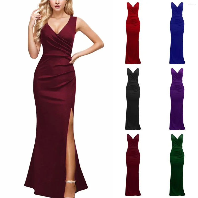 Swobodne sukienki eleganckie seksowne stroje damskie przyjęcie urodzinowe Sundress for Women Sleeveless v Neck Split Evening Cocktail Bodycon Long