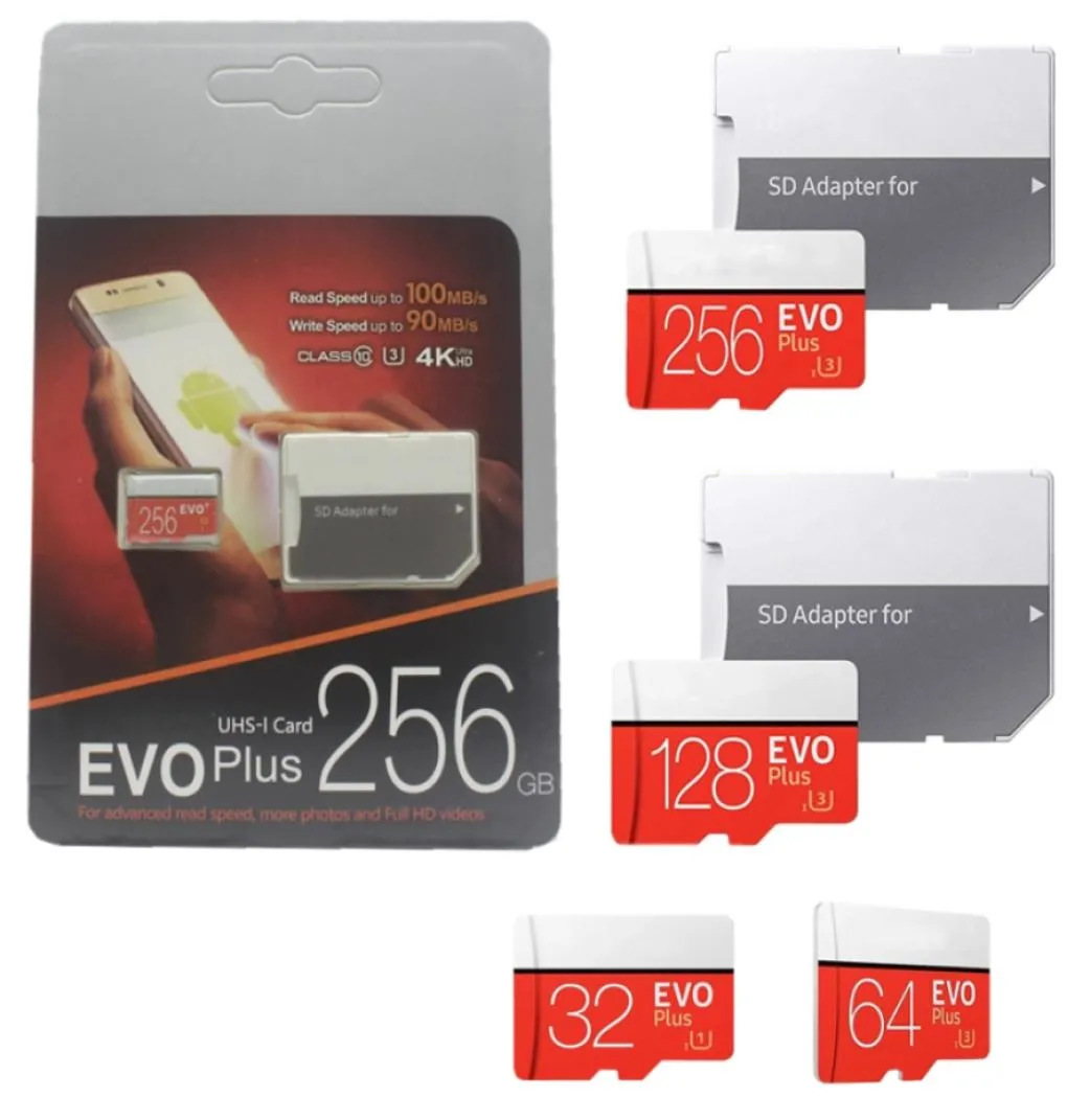 2019 O último produto de 128 GB de 64 GB de 32 GB eVo Plus Micro SD TF Card 256 GB UHSI CLASSE10 CARDE DE MEMÓRIA MOVAL 50PCS7188976