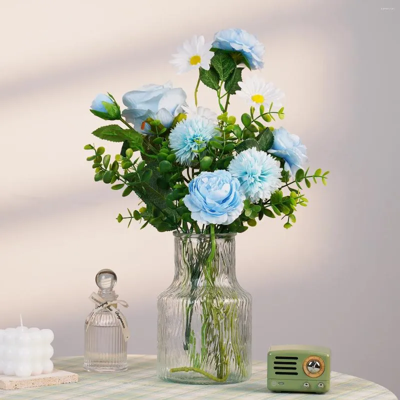 Decorative Flowers Artificial White Daisy Big Bouquet Silk Plastic Fake Blue Peony Flower For Home Wedding Decoration Living Room Arrange