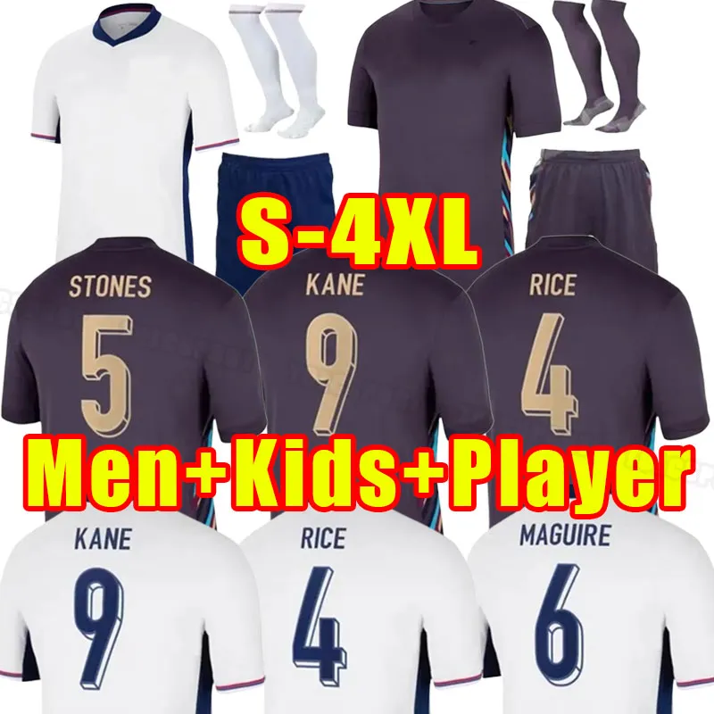 Inglaterra Jerseys de fútbol 2024 2025 Kane Sterling Rashford Sancho Grealish Mount Foden Henderson 24 25 Camisa de fútbol nacional Men Kids Full Sets 3xl 4xl