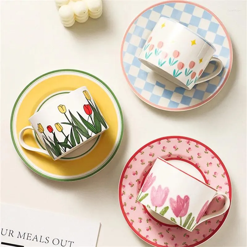 Чашки блюдцы Nordic Ins Coffee и Creative Ceramic Underglaze Color Dirs Printed кружки винтажный послеобеденный чай