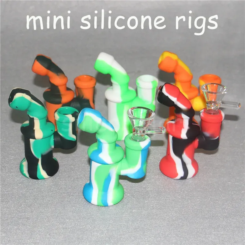 Silicone Bong Water Pipes Hookahs Silicon Oil Rigs mini bubbler bongs Hookah Free Glass Bowl nectar dabber tools dab rig