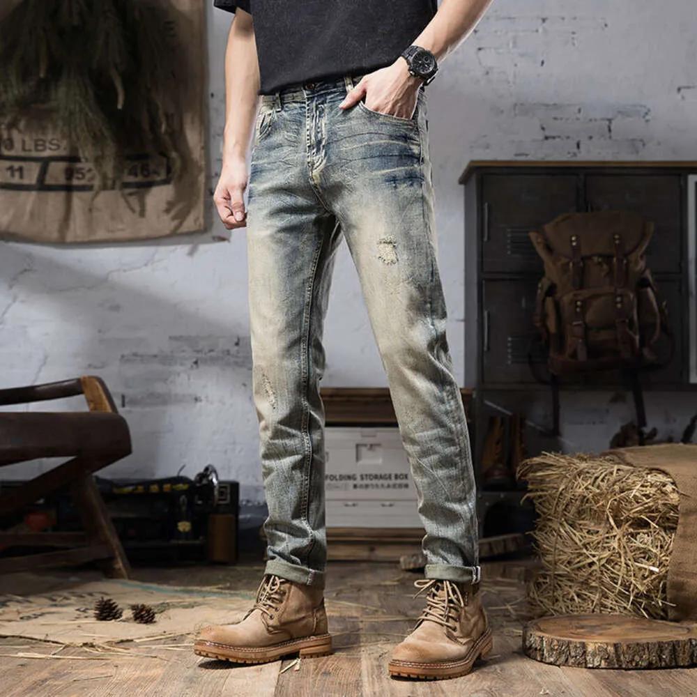 Men's Distressed Jeans Slim Fit Ripped Denim with Patches, Trendy Vintage  Style, Small Leg Opening, Fashionable Beggar Look, Buy Now!