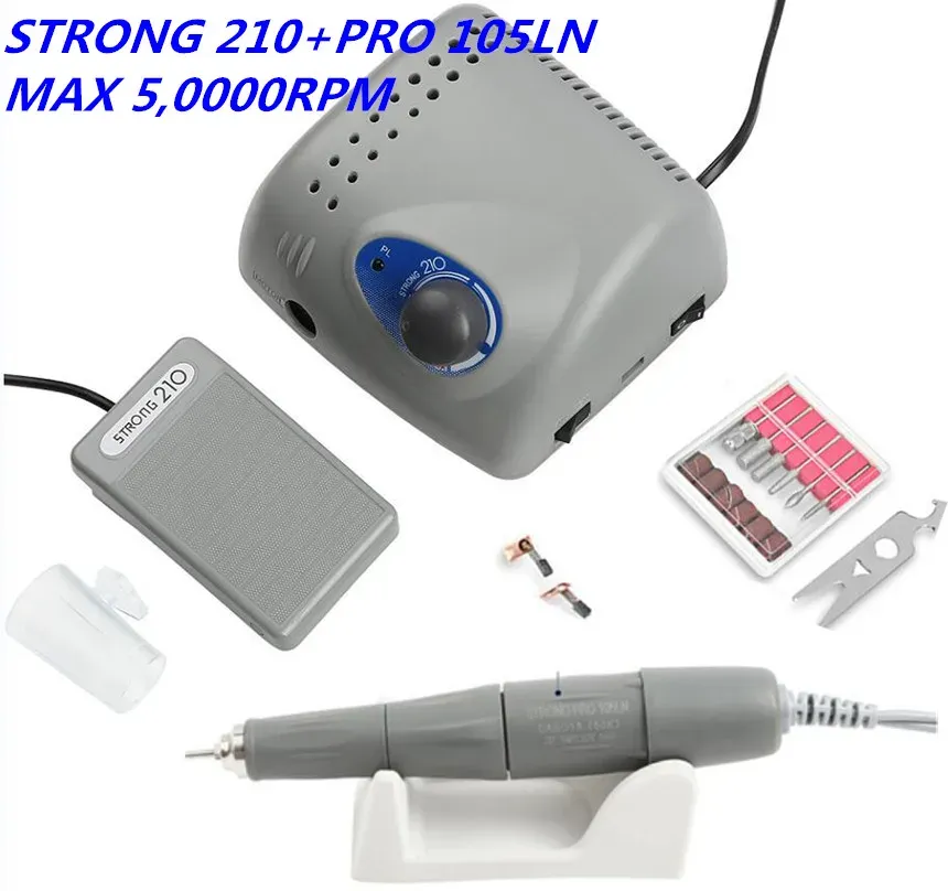 Ćwiczenia NOWOŚĆ 50000 rpm 65W Elektryczne maszynę do paznokci Strong 210 Pro 105LN 2,35 mm Model Manicure Pedicure Plik paznokci Bit