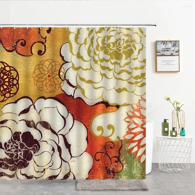 Duş Perdeleri 3D Su Geçirmez Avrupa Retro Çiçek Banyo Kancalar Dekoratif 180 200cm Polyester Banyo Ekran