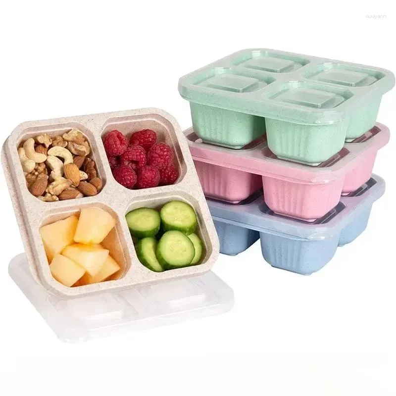 Abendessen 4 Gitter Snack Container Quadrat tragbar geteilte Aufbewahrung Home Küchenflaschen Box Tools Bento