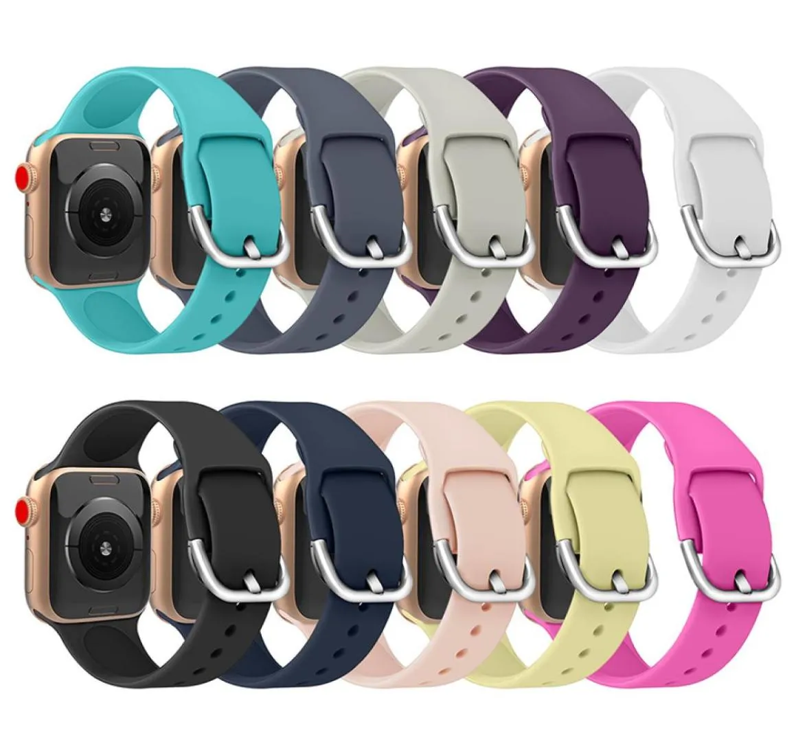Yumuşak Silikon Sport Apple Watch Band 414445mm Yedek Strap Bilek Bant Iwatch Serisi için Ayarlanabilir Klasik Toka SE 7 4745730