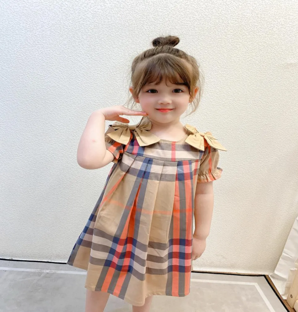 Luxe babymeisje Princess Dress Kids Grid Dubbele boog Zomer Kort Mouw Kinderen Casual Designer Wear9458834