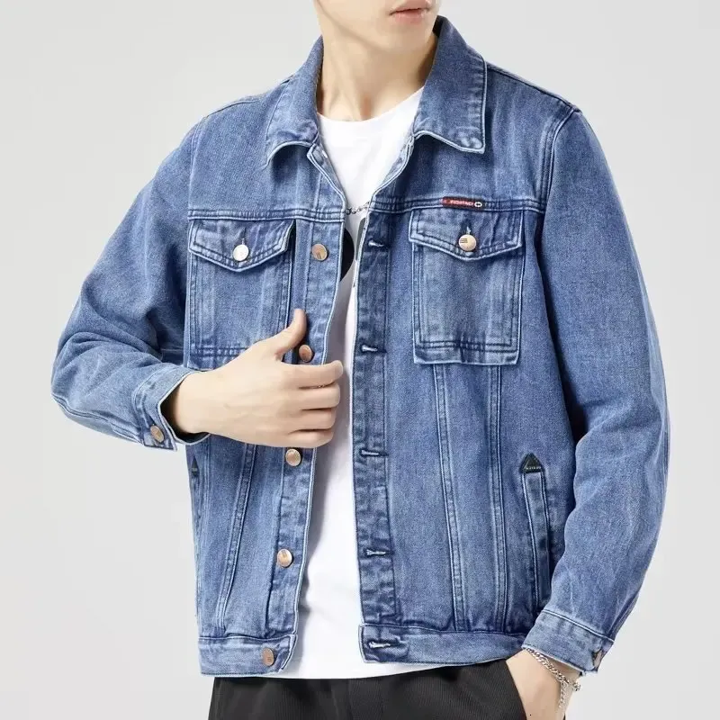 Giacca maschile in cotone nera denim jaqueta jeans mascolina slim lavate retrò classico blu jeans cappotto maschio uomo abbigliamento 240319