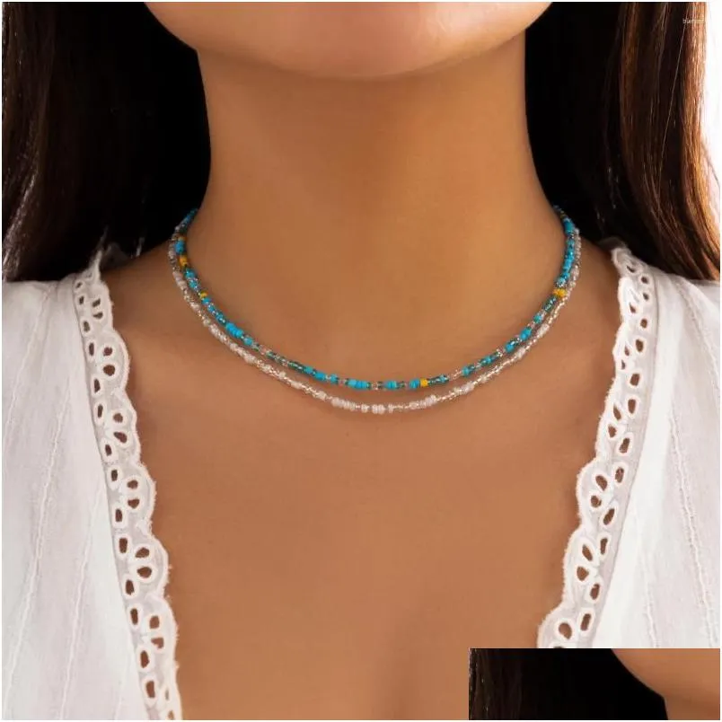 CHOKERS CHIKER BOHEMIA MTICOLOURO MACCHLAZIONE DEI BACCHE ACRILICA PER DONNA FORNO MENADE CATENA DI MERCHIO SHORT CATENA SECOLO