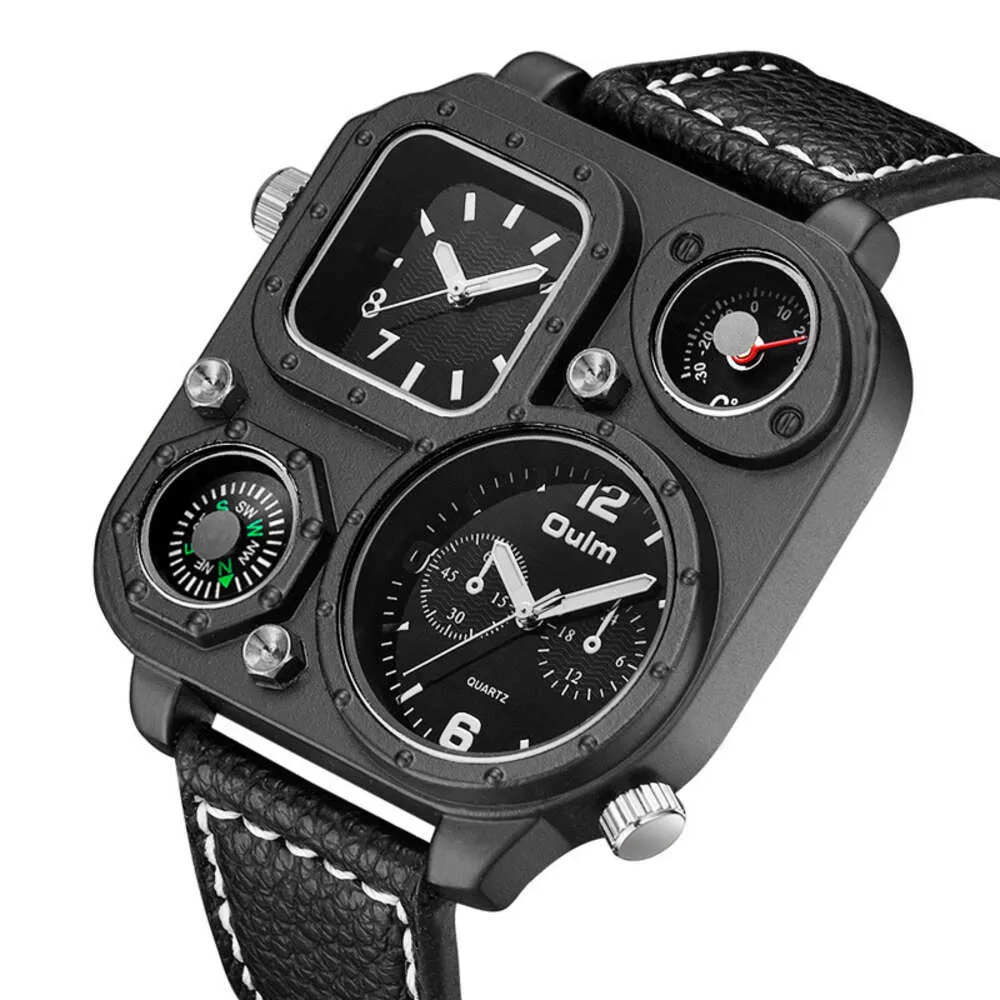 Men's Dual Time Zone Watch with Compass & Large Dial - Stylish Square ...