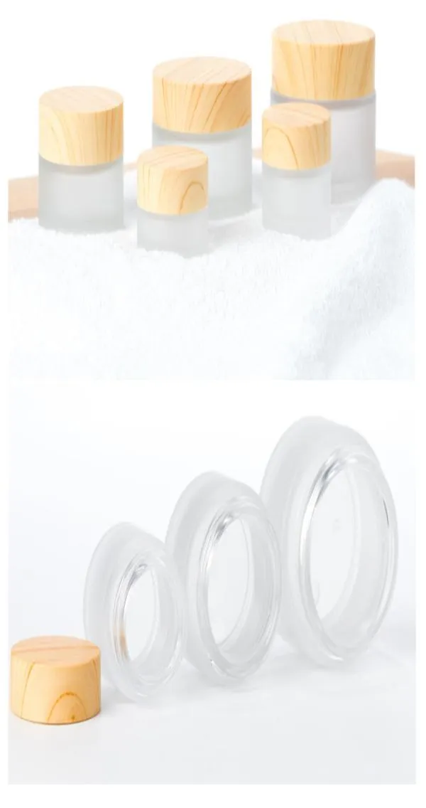 Cream Jar Frosted Glass Jar Cream Bottles Round Cosmetic Jars Hand Face Packing flaskor 5G 10G 15G 30G 50G 100G burkar med trä GRA4660745