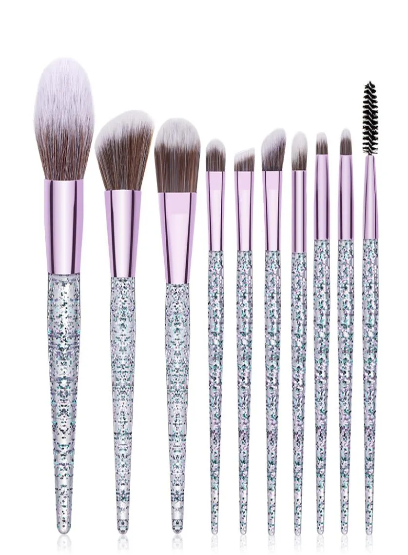 Escovas de maquiagem de maquiagem de plástico roxo 10pcs Definir máscara de pó de pó de escova de escova de escova de fundação Blusher Blusher Cabelo macio Cosme7652268