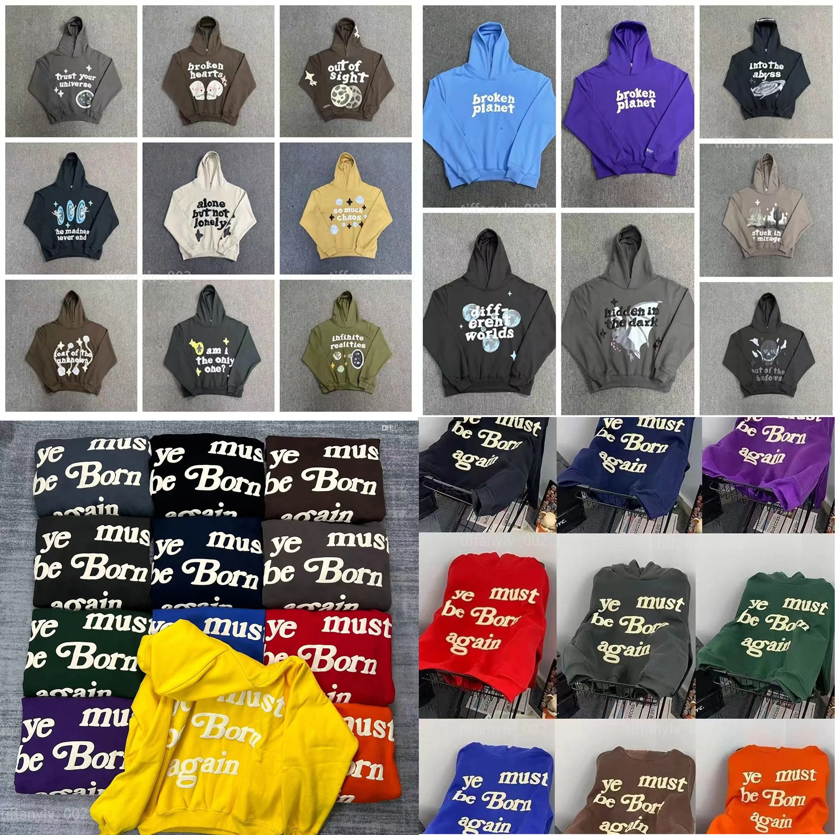 Designer Mens CPFM Ye moet opnieuw worden geboren Letter Puff Gedrukte High Street Hip Hop Hoodies Hoodies Hooded Sweatshirts over maat/S/L/XL/XL Broken Planet Foam Y2K Hoodie