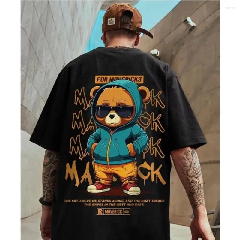 القمصان T Men M-8XL 2024 Cartoon Pocket Bear Printed Round Rece Shirt Shirt for Men and Women زوجين كبير خمس ربع.
