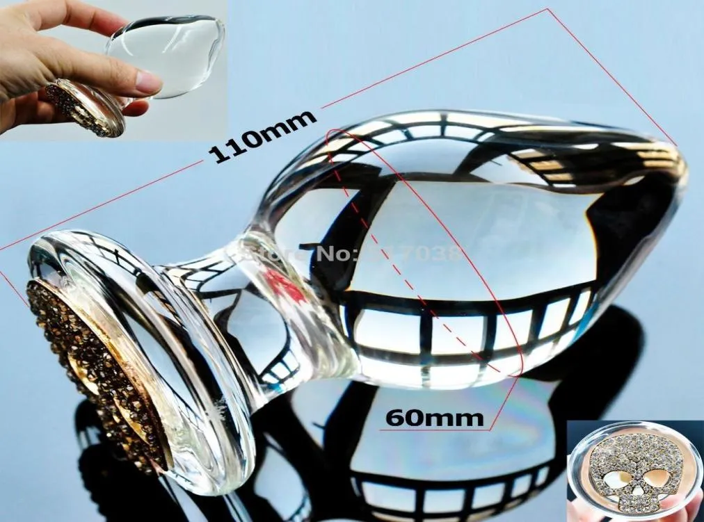 W1031 60 mm Grand Big Pyrex Glass Crystal Anal Butt Plug avec crâne ornement adulte Femme Masturbation Products Sex Toys for Women1788906