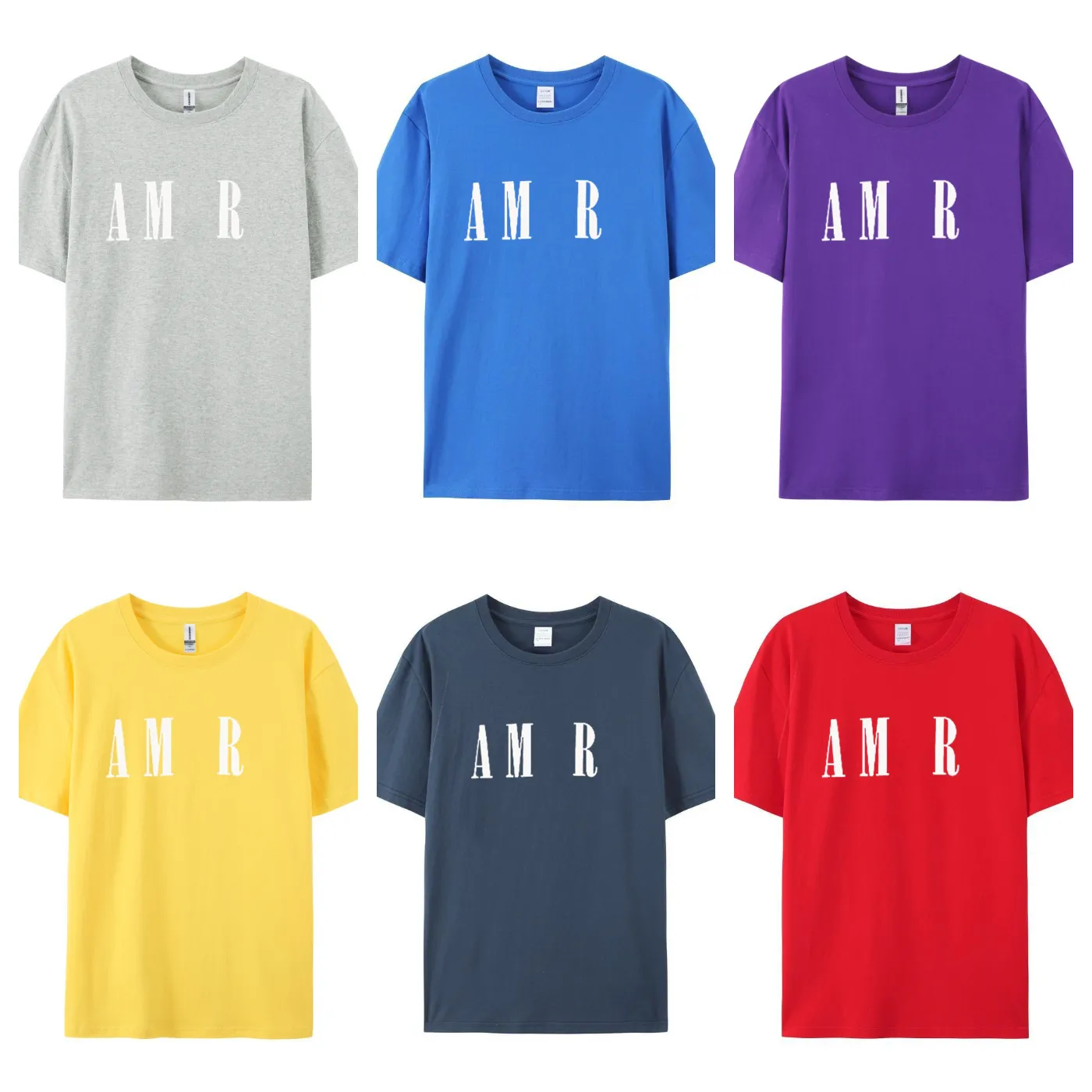 Üstler Moda Tshirt Tasarımcı Giysileri Kadınlar için Lüks ve Spor Giysileri Amiracle Kısa Kollu Pamuk Düzenli Mektup Mor Sarı Kırmızı Gri Boyut S L M XL J