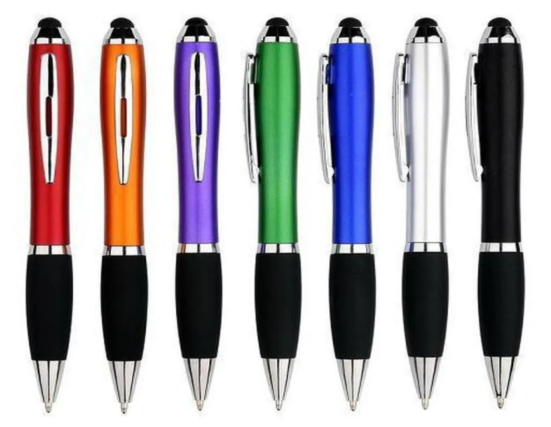 1 color custom Logo name text information Printing click retractable plastic ball pen stylus touch ballpoint pen with soft ru5009889