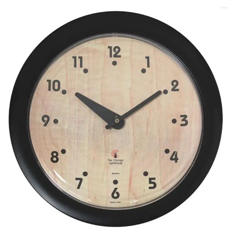 Wall Clocks USA Made 14" Birchwood Bauhaus Decorative Clock Black Frame Eco-Friendly Analog Timepiece Stylish Design Support Blind