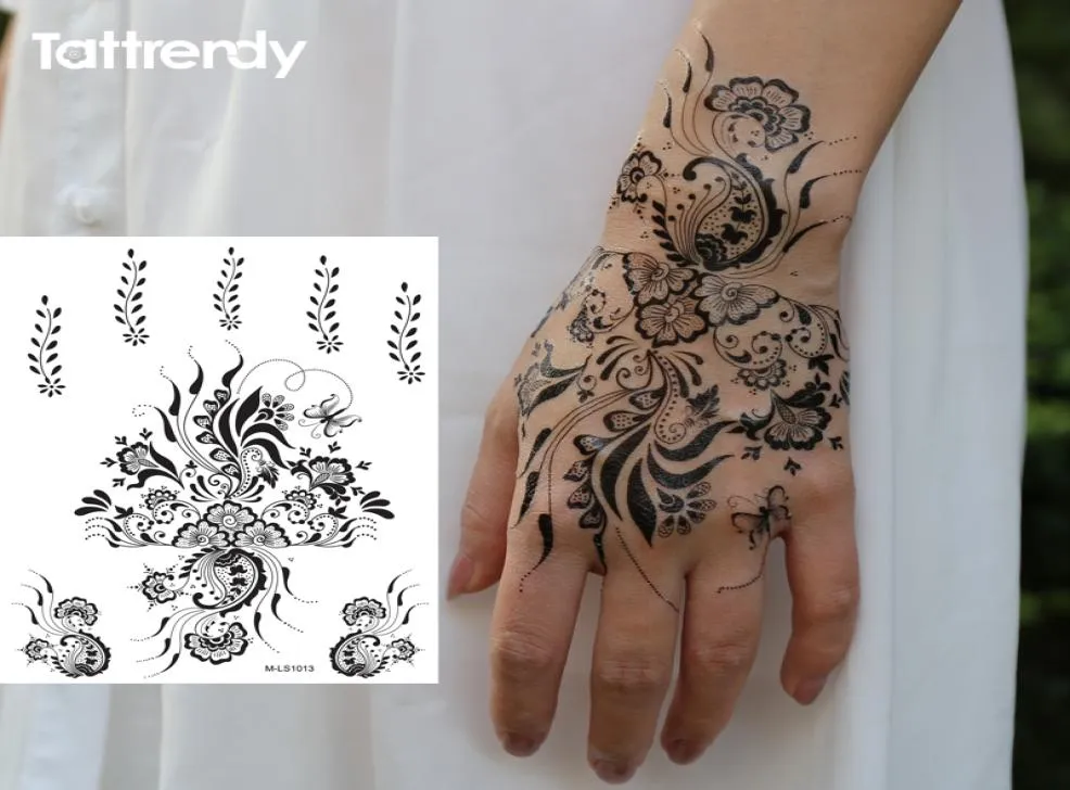 Whole 1sheet Black and White henna Fake Lace tattoo stickers Metallic temporary flash tattoos Arabic Summer Trendy new S1013B2689688