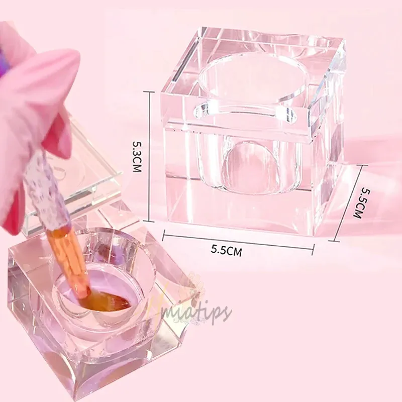 Vätskor rosa kristallglas nagel dappen skål med lock för akrylpulver kristall kopp skålhållare container manikyr också