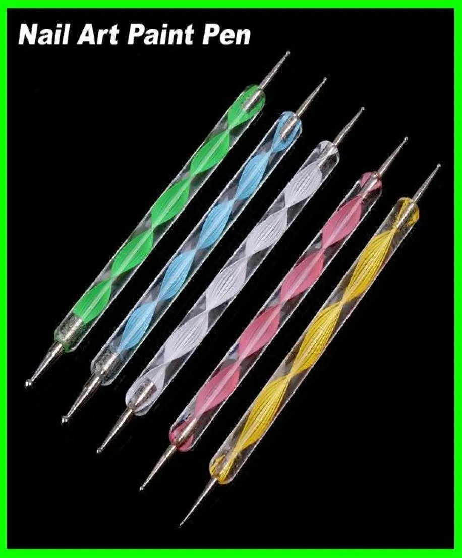 1000PCSLOT 200Sets 5 PCS Nail Art Tool Steel Potting Marbleizing Pen Nail Art Paint Pen Decoration Nail Art Manicure T2093271