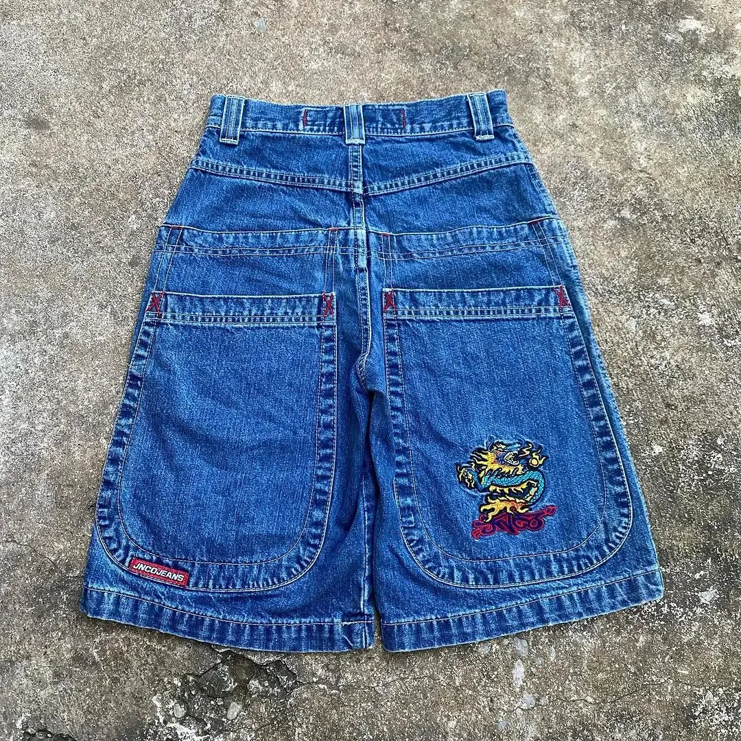 JNCO shorts y2k Hip Hop Pocket Baggy Denim Gym Homens Mulheres 2023 Verão Harajuku Gótico Gótico Streetwear 240323 240416