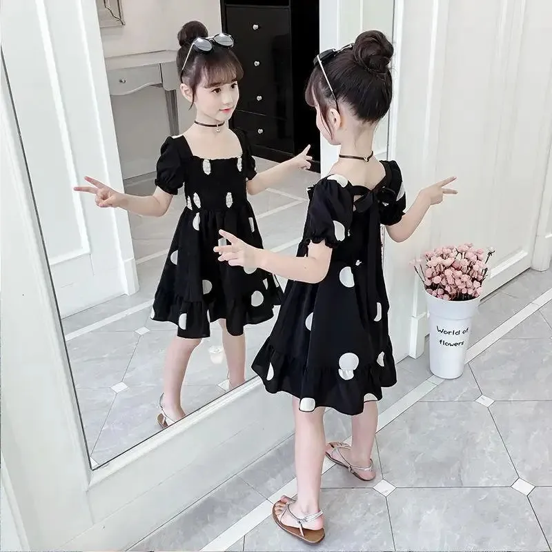 Girl Kids Summer Robe 2 à 12 ans Childrens Clothing Party Fashion Princesse Trend Square Coll Clie à nœud