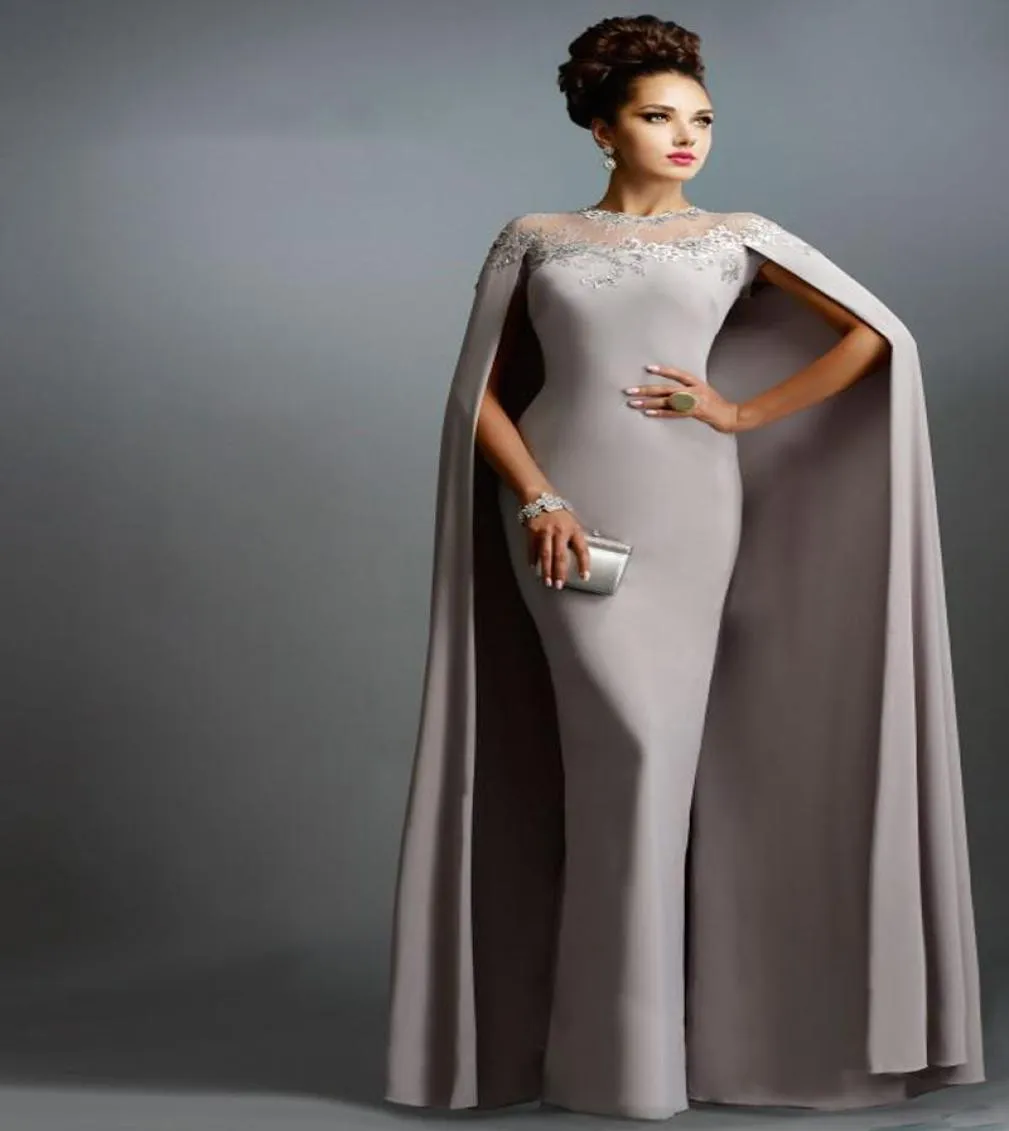 Saudiarabien sjöjungfru med Cape Lace Mother of the Bride Dresses Party Plus Size Prom -klänningar för brud Gästklänning9997682